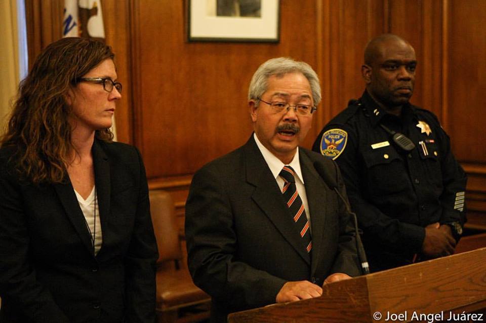 Suzy Loftus, Mayor Ed Lee and SFPD Deputy Chief Toney Chaplin announce resignation of Greg Suhr